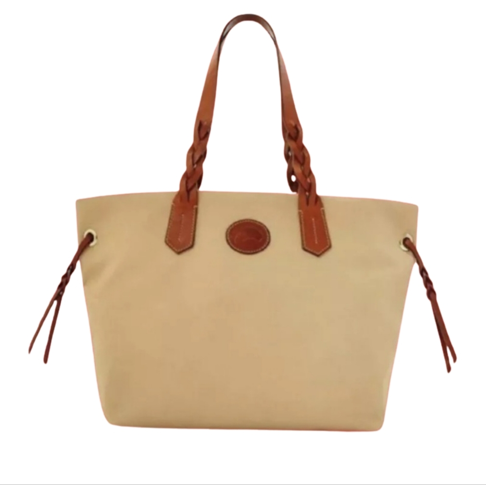 Dooney & Bourke Nylon Leather Shopping Shopper Large Tote Bag Handbag KHAKI
